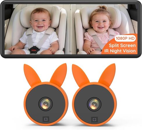 Babyvue Dual Car Camera Baby Monitor, 7.2" 1080P HD for 2 Kids, Split Screen with IR Night Vision, Easy Setup & Adjustable Brightness, Rear Facing View for Kids & Pet Safety in Kuwait