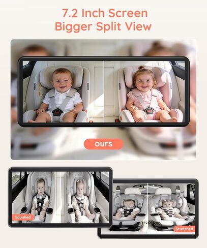 Babyvue Dual Car Camera Baby Monitor, 7.2" 1080P HD for 2 Kids, Split Screen with IR Night Vision, Easy Setup & Adjustable Brightness, Rear Facing View for Kids & Pet Safety in Kuwait