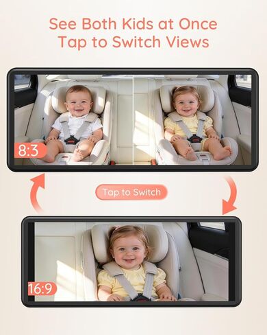 Babyvue Dual Car Camera Baby Monitor, 7.2" 1080P HD for 2 Kids, Split Screen with IR Night Vision, Easy Setup & Adjustable Brightness, Rear Facing View for Kids & Pet Safety in Kuwait