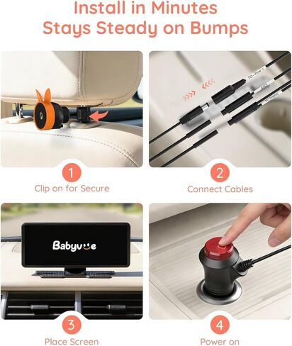 Babyvue Dual Car Camera Baby Monitor, 7.2" 1080P HD for 2 Kids, Split Screen with IR Night Vision, Easy Setup & Adjustable Brightness, Rear Facing View for Kids & Pet Safety in Kuwait