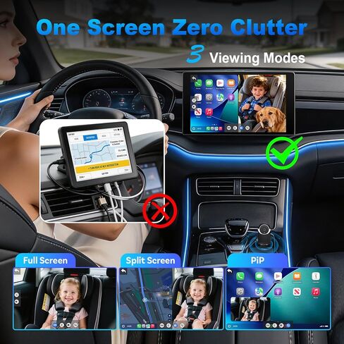 كاميرا سيارة للأطفال من Cabin Care مع محول CarPlay لاسلكي لهاتف iPhone فقط، دقة 1080P HD، رؤية ليلية بالأشعة تحت الحمراء، زاوية واسعة 150 درجة، شاشة المقعد الخلفي في الوقت الحقيقي، تعمل مع CarPlay السلكية من المصنع (الكلب) in Kuwait