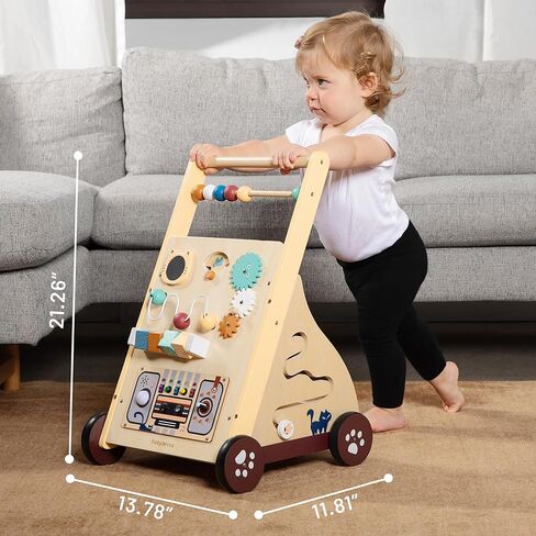 Wooden Baby Push Walker with Musical Activity Busy Board – 2-in-1 Montessori Learning Toy with Adjustable Speed, Bead Maze, Shape Sorter & Gear Wheels | Walk & Play Toy for Toddlers 9 –18 Months in Kuwait
