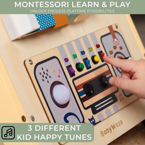 Wooden Baby Push Walker with Musical Activity Busy Board – 2-in-1 Montessori Learning Toy with Adjustable Speed, Bead Maze, Shape Sorter & Gear Wheels | Walk & Play Toy for Toddlers 9 –18 Months in Kuwait