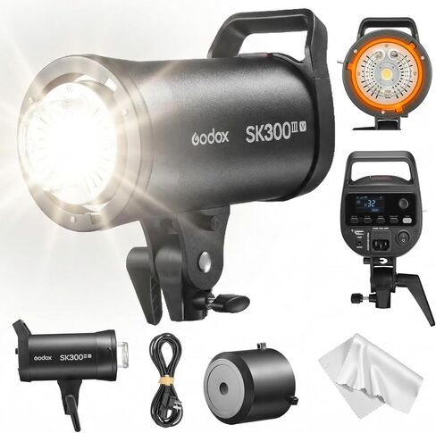 Godox SK300IIIV GN58 Studio Flash Strobe، نظام X لاسلكي 2.4G، مصباح تشكيل LED مطور 10 وات، وقت إعادة التدوير 0.1-1.5 ثانية، خرج طاقة 1/32-1/1، حامل بوينز للصور والتصوير الفوتوغرافي للمنتج in Kuwait