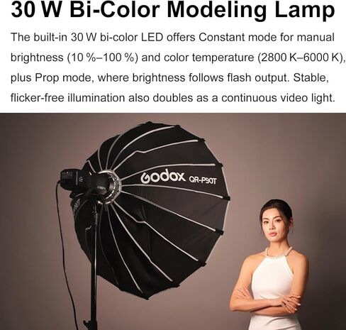 فلاش GODOX AD400Pro II خارجي مع Godox Softbox 80cmX80cm /32" X32+2.8M حامل إضاءة عالي التحمل وحقيبة حمل لكاميرات Canon Sony Nikon Fujifilm Olympus Panasonic، بطارية 21.6V/2600mAh، إعادة تدوير 0.01~1s in Kuwait