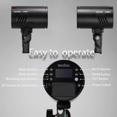 Godox AD100Pro AD100 Pro Monolight، 100Ws 2.4G Flash Strobe، 1/8000 HSS، إعادة التدوير 0.01-1.5s، 360 ومضة طاقة كاملة، بطارية 2600 مللي أمبير، تدعم وظائف TTL/M/متعددة، مدمجة خفيفة الوزن، لوحة OLED in Kuwait