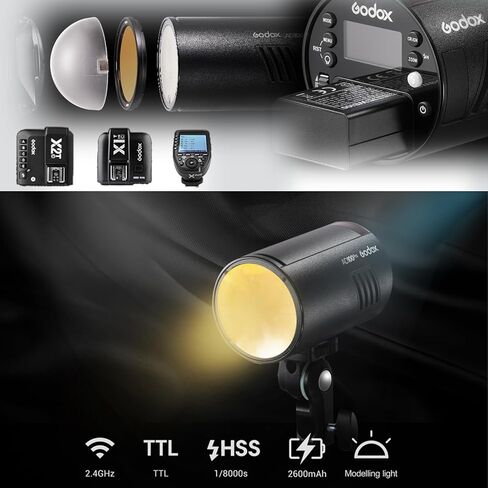 Godox AD100Pro AD100 Pro Monolight، 100Ws 2.4G Flash Strobe، 1/8000 HSS، إعادة التدوير 0.01-1.5s، 360 ومضة طاقة كاملة، بطارية 2600 مللي أمبير، تدعم وظائف TTL/M/متعددة، مدمجة خفيفة الوزن، لوحة OLED in Kuwait