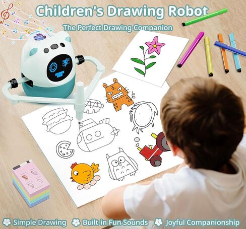 روبوت رسم للأطفال مع 150 بطاقة و12 قلم تلوين، ألعاب تعلم رسم مونتيسوري، آلة رسم روبوت تعليمية تفاعلية لعمر 3 4 5 6 7 8 سنوات للأولاد والبنات عيد الميلاد وحفلات أعياد الميلاد in Kuwait