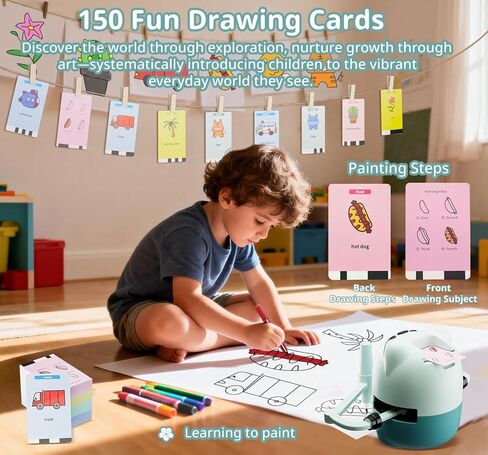 روبوت رسم للأطفال مع 150 بطاقة و12 قلم تلوين، ألعاب تعلم رسم مونتيسوري، آلة رسم روبوت تعليمية تفاعلية لعمر 3 4 5 6 7 8 سنوات للأولاد والبنات عيد الميلاد وحفلات أعياد الميلاد in Kuwait