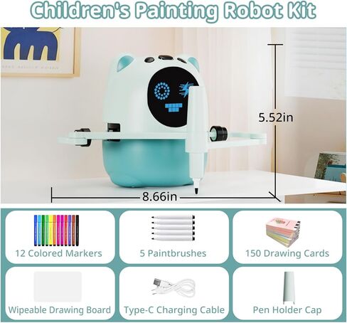 روبوت رسم للأطفال مع 150 بطاقة و12 قلم تلوين، ألعاب تعلم رسم مونتيسوري، آلة رسم روبوت تعليمية تفاعلية لعمر 3 4 5 6 7 8 سنوات للأولاد والبنات عيد الميلاد وحفلات أعياد الميلاد in Kuwait