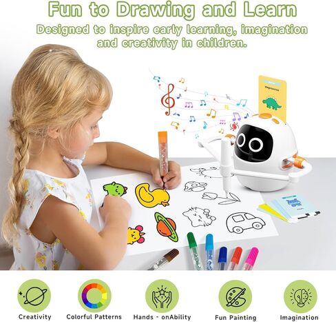 Drawing Robot for Kids, Montessori Painting Learning Toys, Voice Interactive Educational Drawing Machine with 220 Word Cards for 3 4 5 6 7 8 Year Old Boys Girls Gift in Kuwait