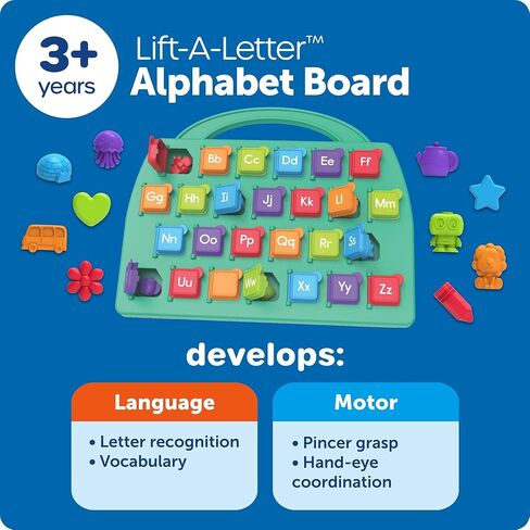لوحة الحروف الأبجدية Lift-a-Letter من Learning Resources - ألعاب تعلم الحروف الأبجدية للأطفال الصغار، ألعاب تعليمية للأطفال الصغار للصوتيات والمهارات الحركية الدقيقة، والتعرف على الحروف وتطوير اللغة، لعبة ABC in Kuwait