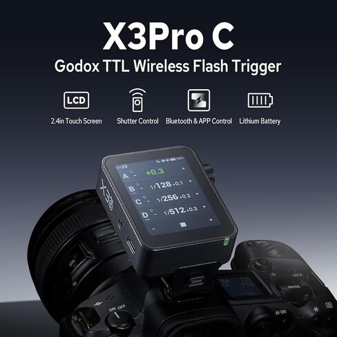 مشغل فلاش GODOX X3 PRO X3PRO-C لكاميرا Canon، جهاز إرسال لاسلكي 2.4G TTL يعمل باللمس، يدعم التحكم في البلوتوث والتطبيق، التحكم في الغالق، بطارية ليثيوم أيون مدمجة شحن سريع (ترقية X3-C) in Kuwait