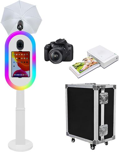 كشك الصور متوافق مع iPad 10.2"-13" ولكاميرا DSLR، جهاز كشك صور سيلفي محمول مع مصباح يدوي وارتفاع قابل للتعديل لمناسبات حفلات الزفاف (أبيض، آلة كشك الصور) in Kuwait