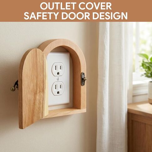 Fairy Door Outlet Cover Plate, No-Drill Decorative Outlet Covers for Pet Proofing, Handmade Wooden Door Style Light Switch Cover, Fits Standard Electrical Outlets, Easy Installation in Kuwait