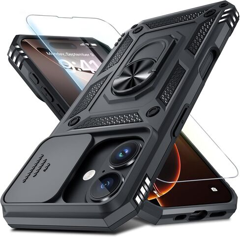 Janmitta for iPhone 16E Case مدمجة في غطاء عدسة الكاميرا الشريحة+واقي الشاشة ، وغطاء الهاتف الثقيل للهاتف الكامل للجسم مع حامل حلقة الإصبع Kickstand ، 2025 Purple in Kuwait