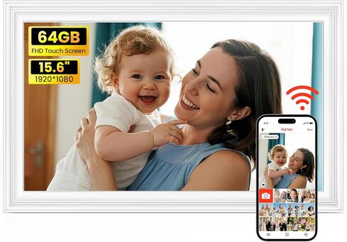 إطار صور رقمي BIGASUO مقاس 15.6 بوصة Frameo 64 جيجابايت إطارات صور إلكترونية كبيرة بتقنية WiFi مقاس 1920 × 1080 IPS FHD تعمل باللمس ومشاركة اللحظات على الفور في أي مكان أفضل الهدايا للآباء والأجداد من خشب الجوز الصلب in Kuwait