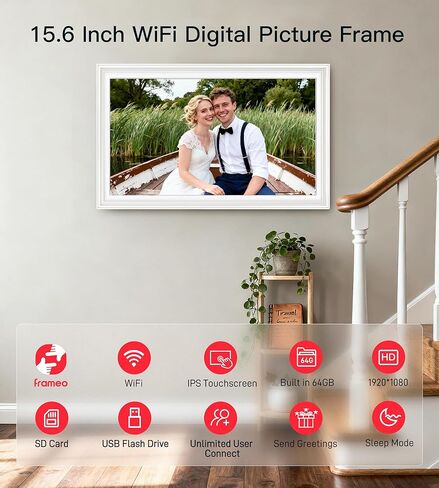 إطار صور رقمي BIGASUO مقاس 15.6 بوصة Frameo 64 جيجابايت إطارات صور إلكترونية كبيرة بتقنية WiFi مقاس 1920 × 1080 IPS FHD تعمل باللمس ومشاركة اللحظات على الفور في أي مكان أفضل الهدايا للآباء والأجداد من خشب الجوز الصلب in Kuwait