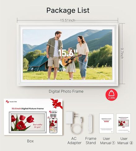 إطار صور رقمي BIGASUO مقاس 15.6 بوصة Frameo 64 جيجابايت إطارات صور إلكترونية كبيرة بتقنية WiFi مقاس 1920 × 1080 IPS FHD تعمل باللمس ومشاركة اللحظات على الفور في أي مكان أفضل الهدايا للآباء والأجداد من خشب الجوز الصلب in Kuwait