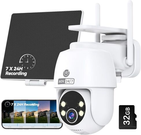 MUBVIEW 24/7 Continuous Recording Wireless Outdoor Security Camera, 2.4G WiFi, 2K Solar Powered, 360° PTZ, Auto Tracking, SD Included, Optional Cloud Storage, AI Detection, Night Vision(Black,2 Packs) in Kuwait