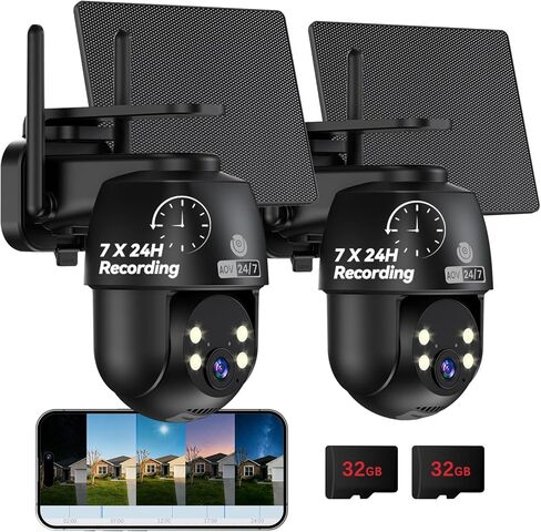 MUBVIEW 24/7 Continuous Recording Wireless Outdoor Security Camera | No Monthly Fee, 2.4G WiFi, 8X Zoom, 4MP 10W Solar Powered, 360° PTZ, Auto Tracking, SD Included, Charges Even Below 32°F in Saudi Arabia