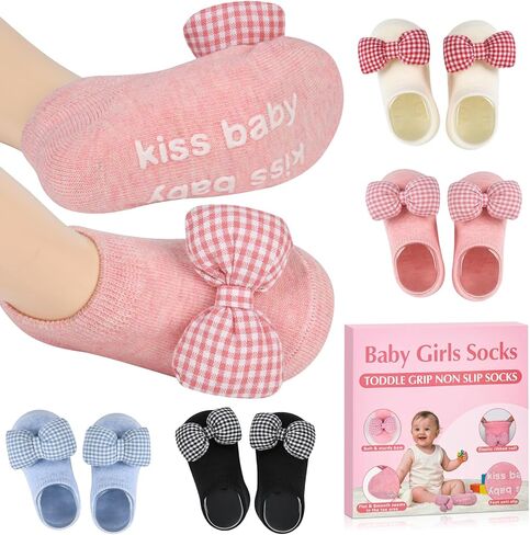 Baby Socks 0-6 Months Baby Girl Socks Non Slip Infant Prewalker Socks Crib Shoes for Newborn Toddler Soft Breathable Cotton Ankle Socks with Anti-Lost in Kuwait