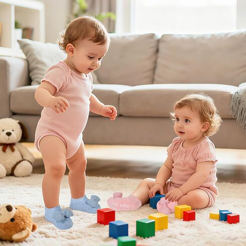 Baby Socks 0-6 Months Baby Girl Socks Non Slip Infant Prewalker Socks Crib Shoes for Newborn Toddler Soft Breathable Cotton Ankle Socks with Anti-Lost in Kuwait