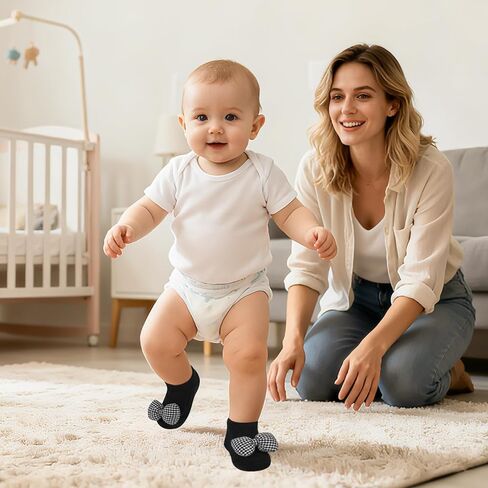Baby Socks 0-6 Months Baby Girl Socks Non Slip Infant Prewalker Socks Crib Shoes for Newborn Toddler Soft Breathable Cotton Ankle Socks with Anti-Lost in Kuwait