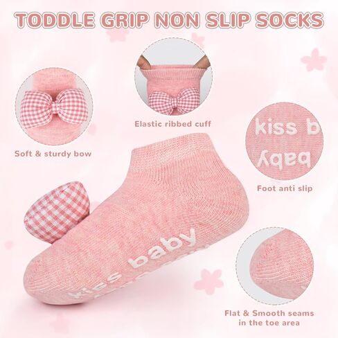Baby Socks 0-6 Months Baby Girl Socks Non Slip Infant Prewalker Socks Crib Shoes for Newborn Toddler Soft Breathable Cotton Ankle Socks with Anti-Lost in Kuwait