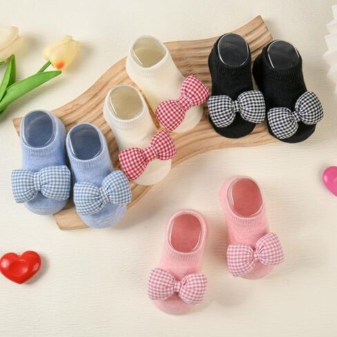 Baby Socks 0-6 Months Baby Girl Socks Non Slip Infant Prewalker Socks Crib Shoes for Newborn Toddler Soft Breathable Cotton Ankle Socks with Anti-Lost in Kuwait