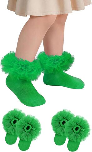 Century Star Toddler Girls Ruffle Socks - 2 Pairs Frilly Lace Flower Girl Socks for Dance Pageant in Kuwait