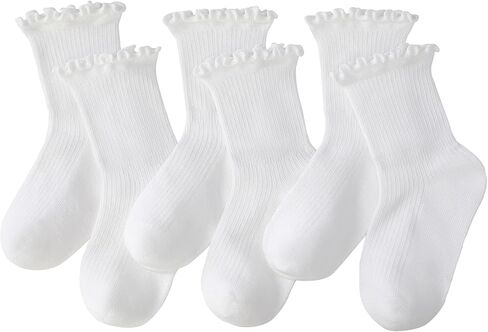 JAKIDAR Baby Girls Ruffle Crew Socks - 6 Pairs Soft Cotton for Infants Toddlers, Cute Frilly Socks for Daily & Dress-Up in Kuwait