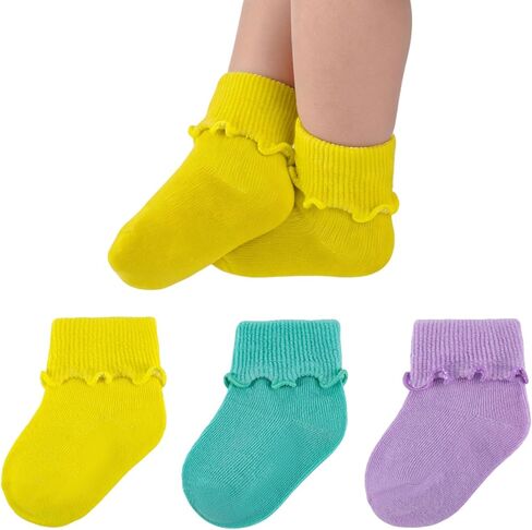 6 Pairs Baby Girl Ruffle Socks Cute Turn Cuff Ankle Comfy Cotton Dress Socks for Newborn Infant Toddler Little Kids in Saudi Arabia