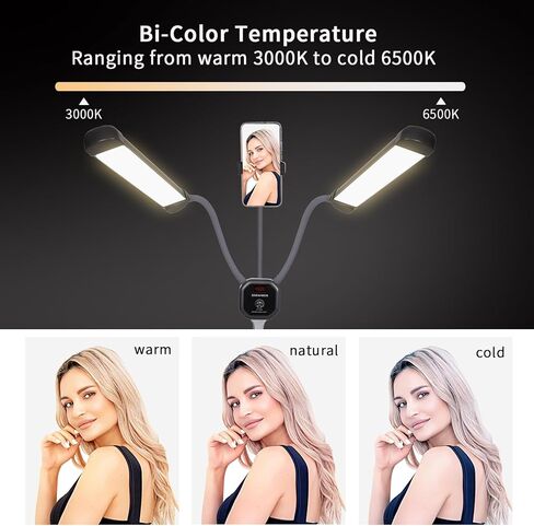 ضوء فيديو LED قابل للتعتيم بقدرة 50 وات مع حقيبة حامل ثلاثي القوائم طقم إضاءة للتصوير الفوتوغرافي لفنان الماكياج، مصباح الرموش، مصباح وشم الحاجب الجميل، تصوير فيديو ستوديو، ضوء ذراع مزدوج in Kuwait
