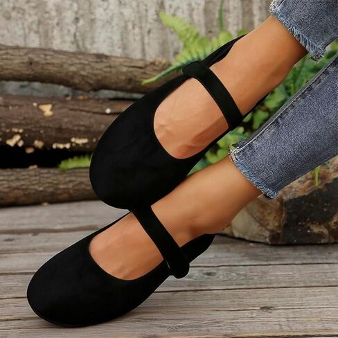 Flats for Women Mary Jane Ballet Dress Comfortable Walking Shoes Casual Work Retro Round-Toe One-Strap Daily Flats Soft Hook & Loop in Saudi Arabia