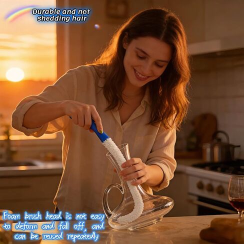 منظف ​​فرشاة الزجاجات الطويلة للمصفق وزجاجة المياه، عصا تنظيف رغوية مرنة مقاس 16 بوصة للمزهريات وكؤوس النبيذ والأواني الزجاجية مع تصميم تخزين معلق in Kuwait