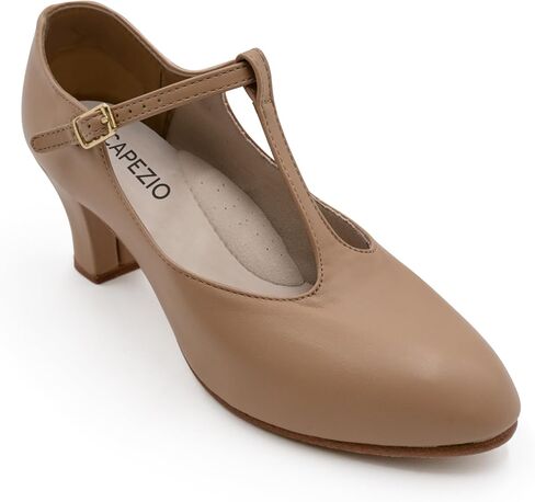 Capezio Jr. Footlight T-Strap Character Shoe, Caramel, 4.5 W in Kuwait