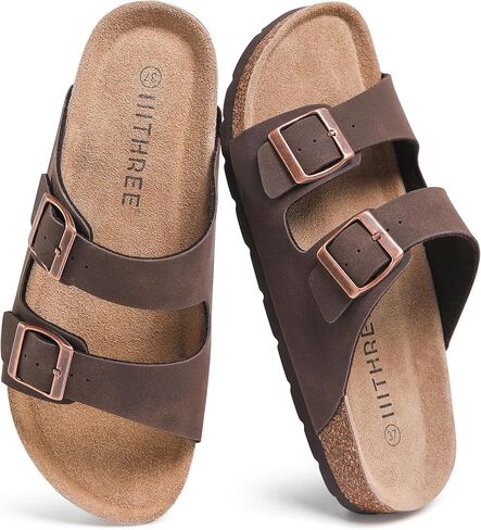 IIITHREE Cork Footbed Womens Sandals, Two Adjustable Strap with Bucklse Flat Slide Sandals, Arch Support Summer Sandals for Women in Saudi Arabia