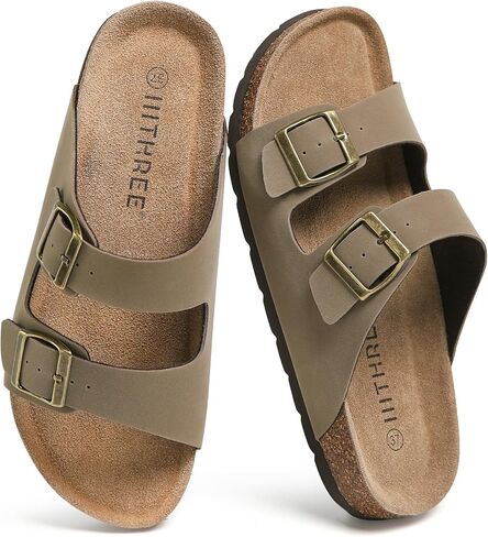 IIITHREE Cork Footbed Womens Sandals, Two Adjustable Strap with Bucklse Flat Slide Sandals, Arch Support Summer Sandals for Women in Saudi Arabia
