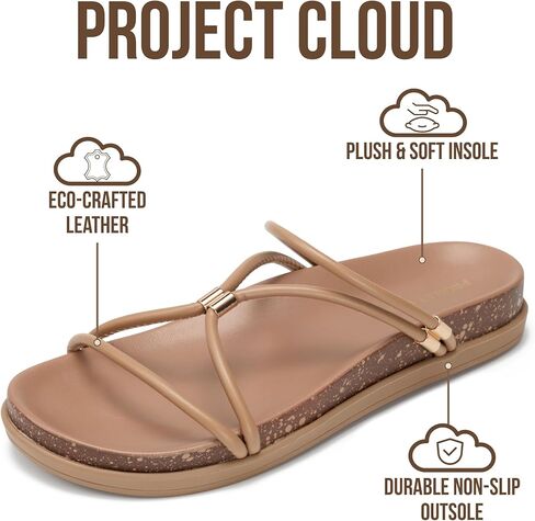 Project Cloud Sandals للنساء أنيقة مع نعل داخلي قطيفة وناعمة - صنادل بأشرطة مضادة للانزلاق للنساء 2026 - شرائح خفيفة الوزن للأحذية النسائية - صنادل نسائية أنيقة (FLOAT، TAN، 9M) in Kuwait