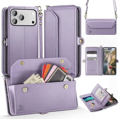 DJBull for iPhone 17 Pro Max 6.9" Wallet Case with Card Holder, Shoulder and Wristlet Straps, Soft PU Leather, Magnetic Snap, Flip Phone Case for Women Men for Apple 17 Pro Max Light Brown in Saudi Arabia
