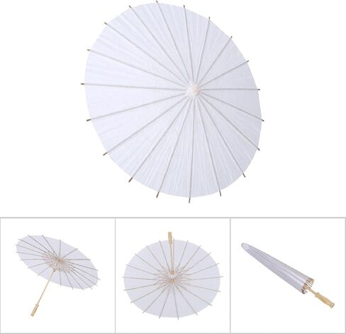 Yosoo White Paper Umbrella, Mini Decorative Umbrella with Ribs and Wooden Handle, for Wedding Party Decoration Bridal Photograph DIY Art Display in Kuwait