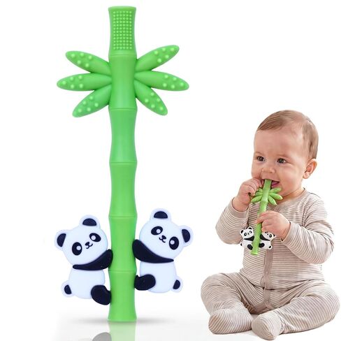 Baby Teether Toy Chew Toys Silicone Panda Bamboo Teething Toy for Baby 3-24 Months, Hollow Tube Teethers for Sucking Needs, Teething Relief for Infants, BPA Free in Kuwait