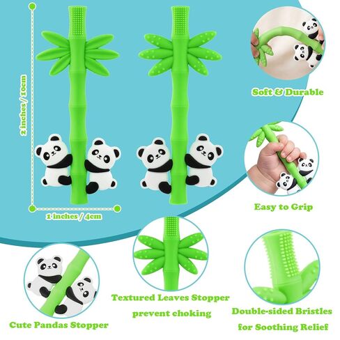 Baby Teether Toy Chew Toys Silicone Panda Bamboo Teething Toy for Baby 3-24 Months, Hollow Tube Teethers for Sucking Needs, Teething Relief for Infants, BPA Free in Kuwait