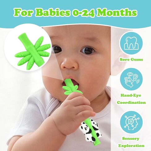 Baby Teether Toy Chew Toys Silicone Panda Bamboo Teething Toy for Baby 3-24 Months, Hollow Tube Teethers for Sucking Needs, Teething Relief for Infants, BPA Free in Kuwait