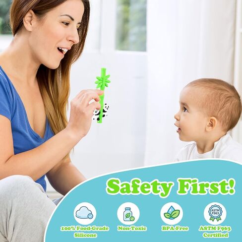 Baby Teether Toy Chew Toys Silicone Panda Bamboo Teething Toy for Baby 3-24 Months, Hollow Tube Teethers for Sucking Needs, Teething Relief for Infants, BPA Free in Kuwait