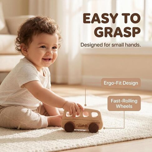 Wooden Toys for 1 Year Old – Montessori Baby Toy Set with Bus, Airplane & Boat – Minimalist Nursery Decor & Teething Safe Infant Toys for Boys and Girls – 3 Piece Ergo-Fit Toddler Car Set in Kuwait