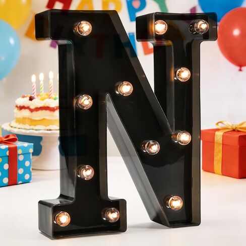 علامة مضيئة LED بحروف ماركي - حروف أبجدية مع أضواء لحفلات الزفاف وأعياد الميلاد وعيد الميلاد وإضاءة ليلية لتزيين البار المنزلي A، أسود in Kuwait