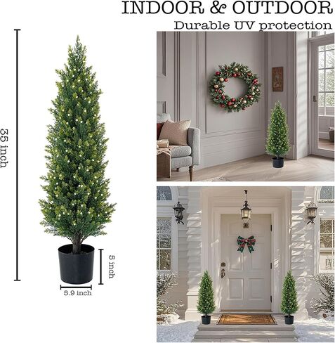 Artificial Tree, 3FT Cedar Potted Plant, 2 Pack, UV Resistant, Indoor Outdoor Garden Decor in Saudi Arabia