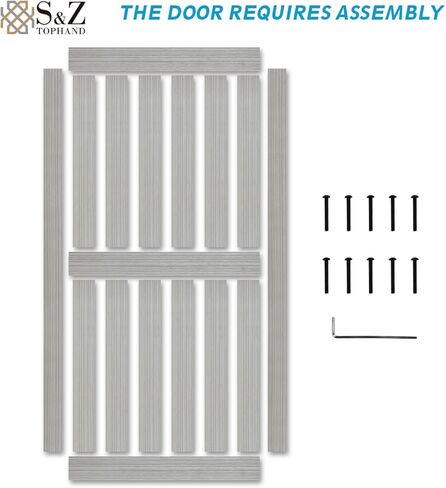 S&Z TOPHAND® 24in x 84in MDF Light Gray Barn Door with 4FT Sliding Door Hardware Kit, 24-60in Solid Barn Door Slab Covered with Water-Proof PVC Surface, Simple Assembly is Required(Big Wheel) in Kuwait